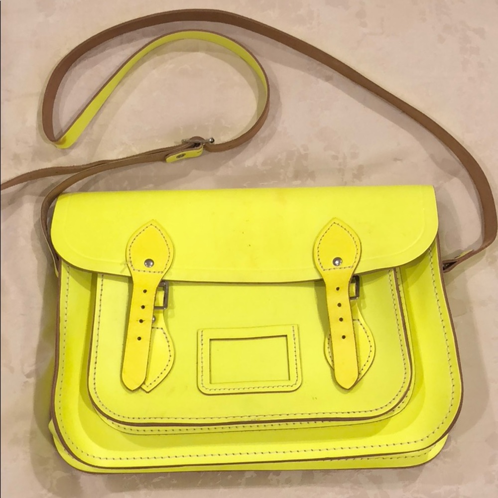 the Cambridge satchel neon yellow crossbody